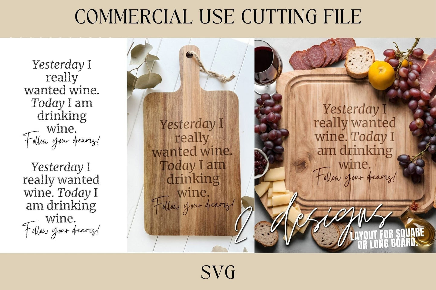 Wine Dreams Cutting Board Designs SVG | Tray SVG | Digital Download | Laser File | Girls Night | Housewarming | Hostess | Witty Wine