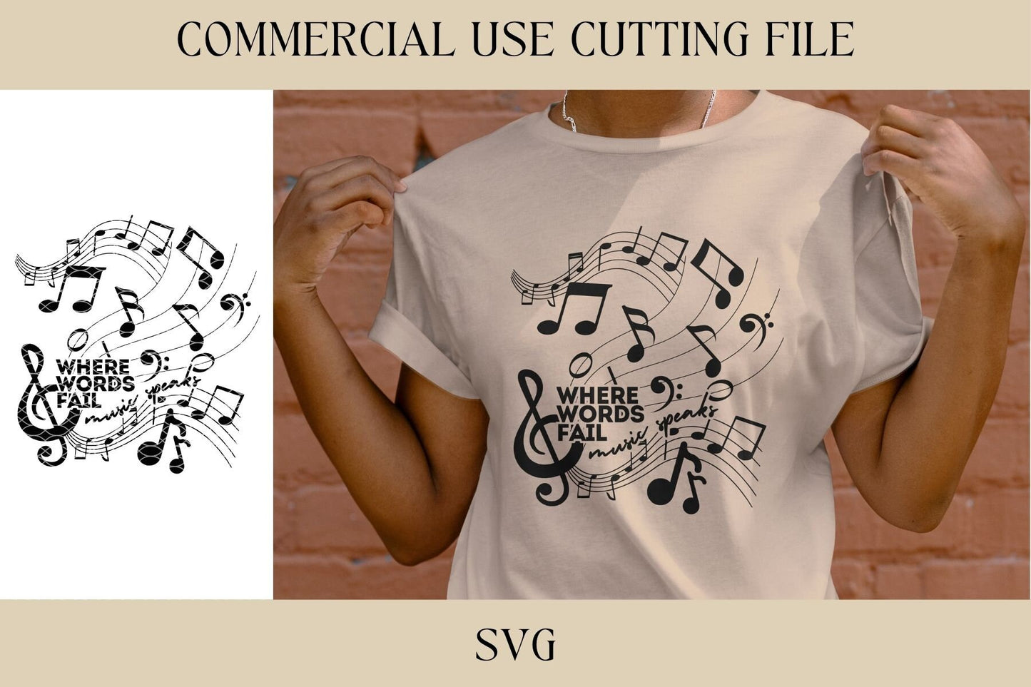 Words Fail Music Speaks Designs SVG | Sign SVG | Digital Download | Laser File | Housewarming | Friend Gift | Music Teacher | Music Therapy