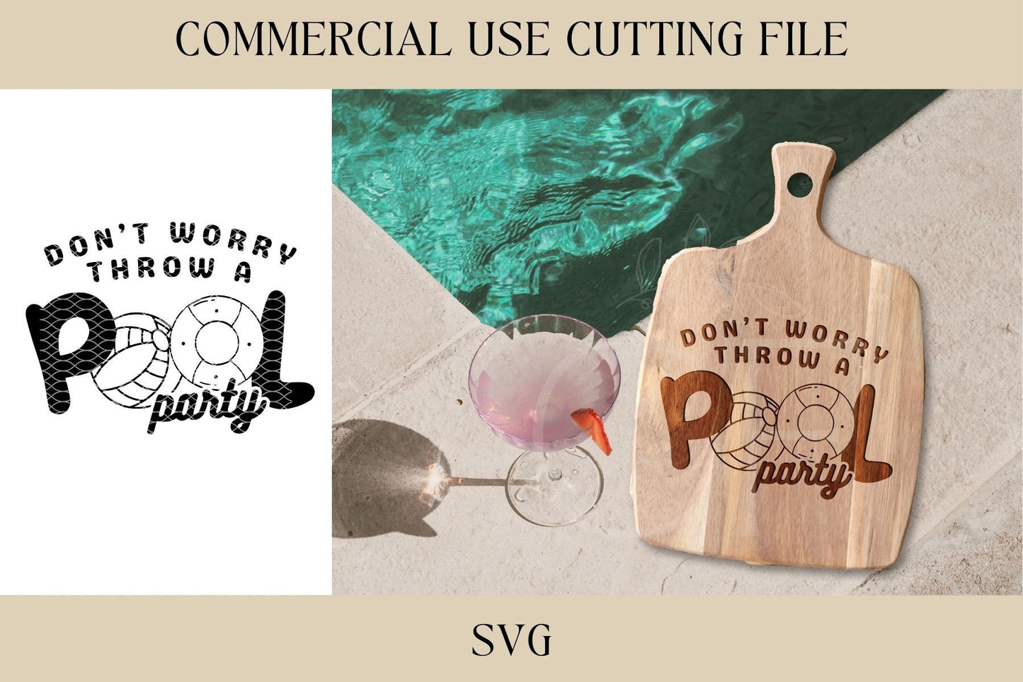 Throw a Pool Party Cutting Board Designs SVG | Key Tray SVG | Digital Download | Laser File | Housewarming | Beach Lake Pool House