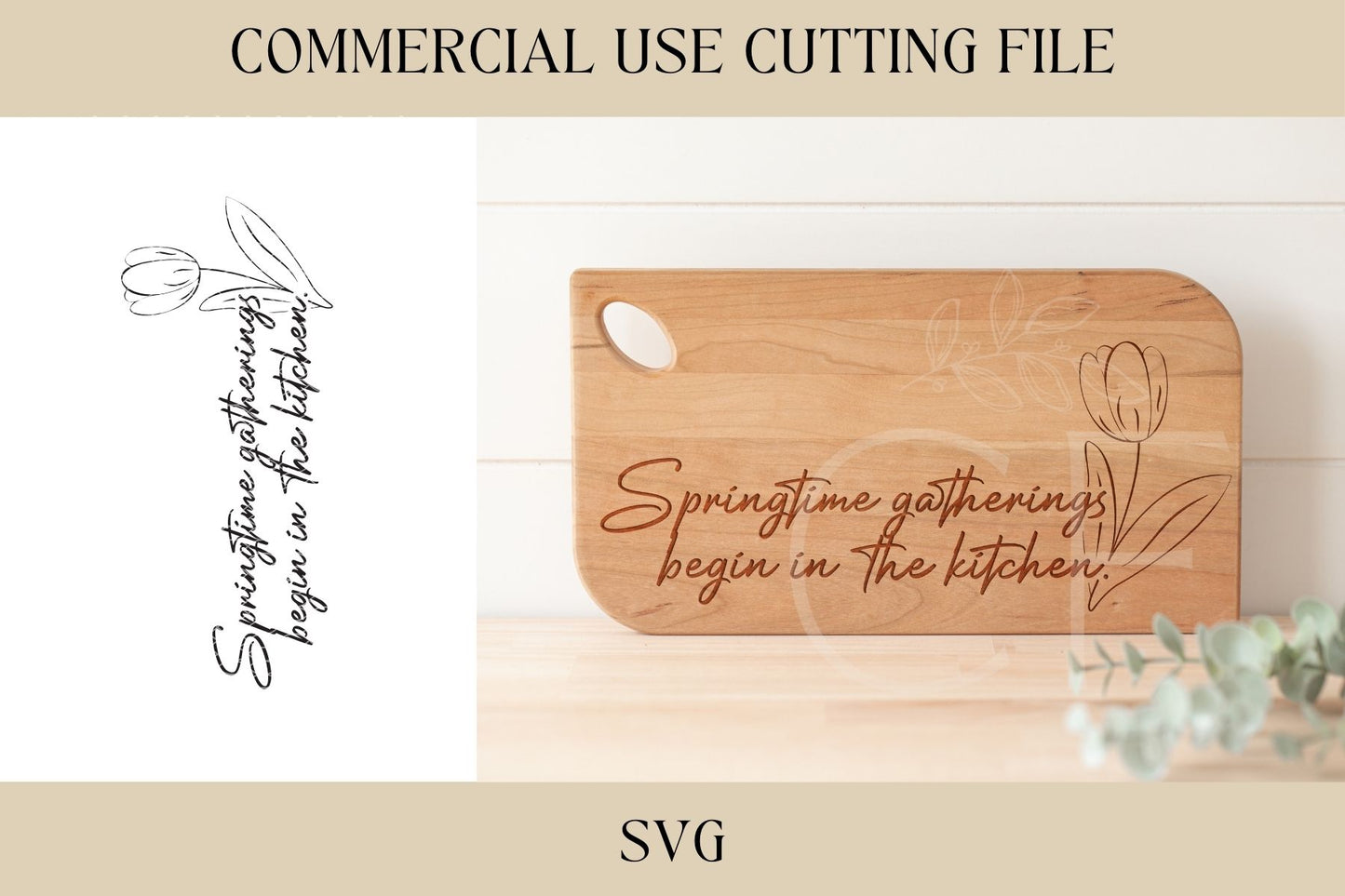 Springtime Gatherings Design SVG, Tray SVG, Digital Download, Laser File, Easter Bunny, Spring, Farm SVG, Cutting Board, Kitchen File