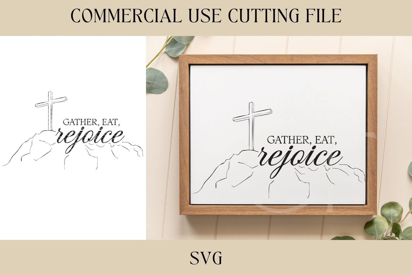 Gather Eat Rejoice Design SVG, Tray SVG, Digital Download, Laser File, Easter Bunny, Spring, Farm SVG, Cutting Board, Kitchen File