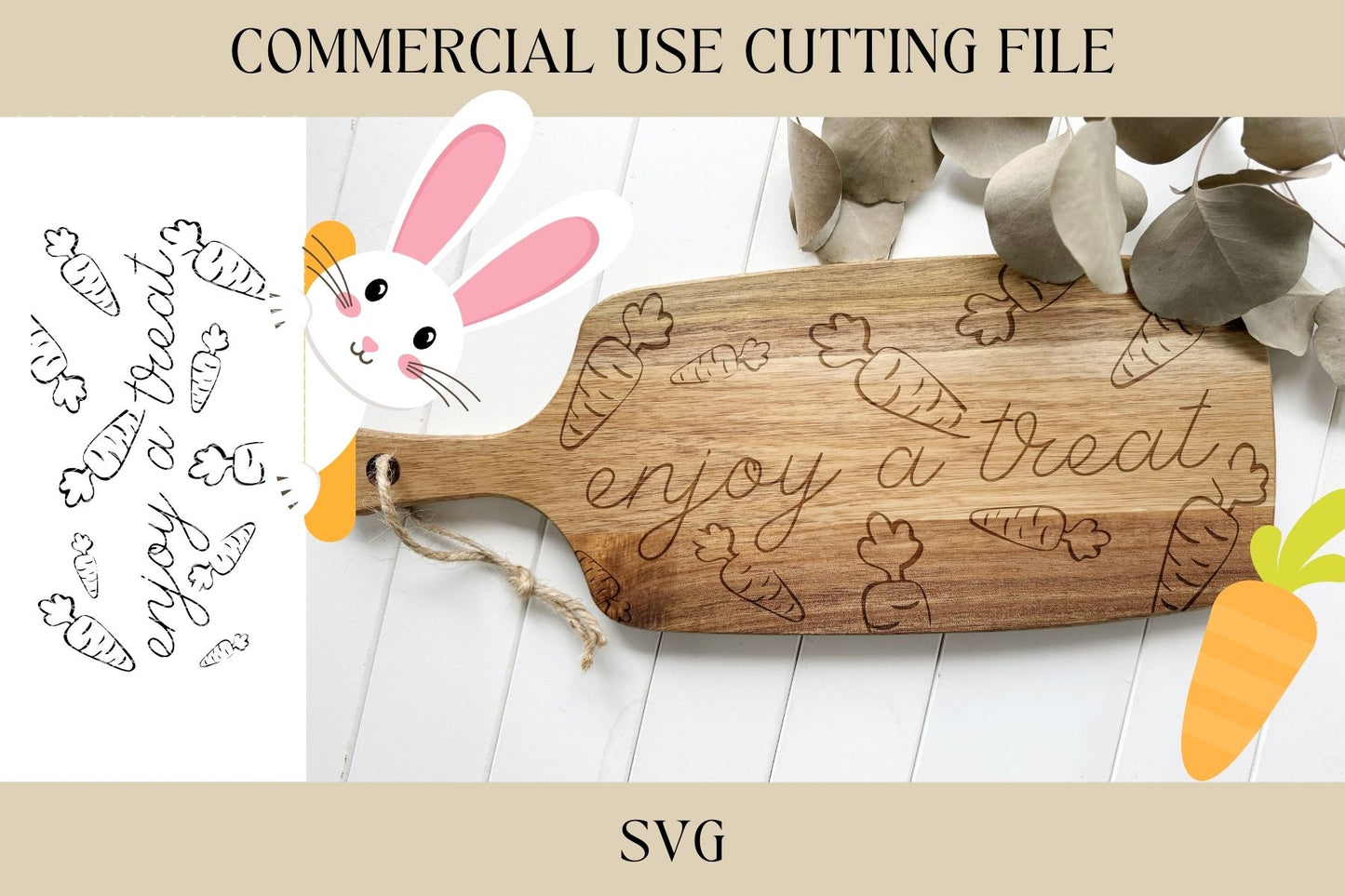 Enjoy A Treat Cutting Board Design 1 SVG | Tray SVG | Digital Download | Laser File | Easter Bunny Tray | Spring Board