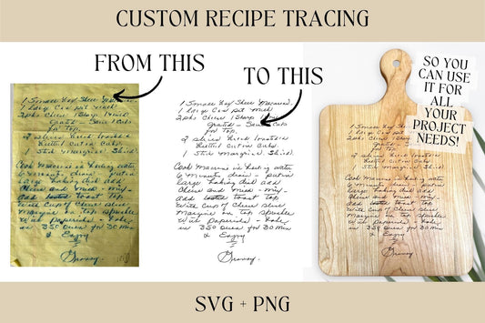 Recipe Tracing, PNG, SVG, Handwriting Tracing Service, Glowforge File, Laser File, Laser Ready File, Engraving File, Cricut