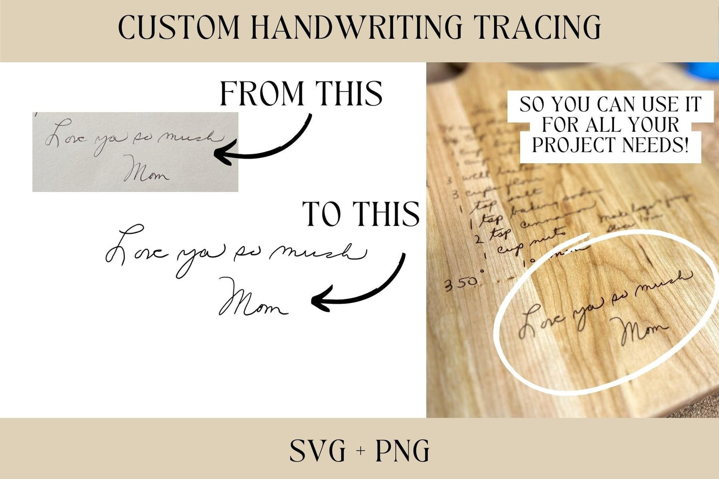 Handwriting Tracing UNDER 10 Words Service, PNG, SVG, Glowforge File, Laser File, Laser Ready File, Engraving File, Cricut