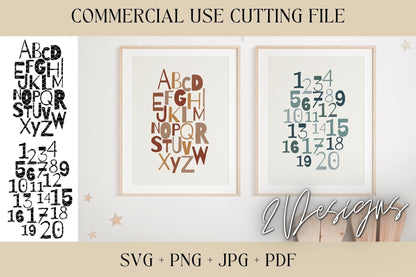 Set of 2 SVG ABC 123 | Cut File | Nursery Wall Decor | Kids Wall Decor | Playroom | Digital Download | Printable, Cricut & Silhouette