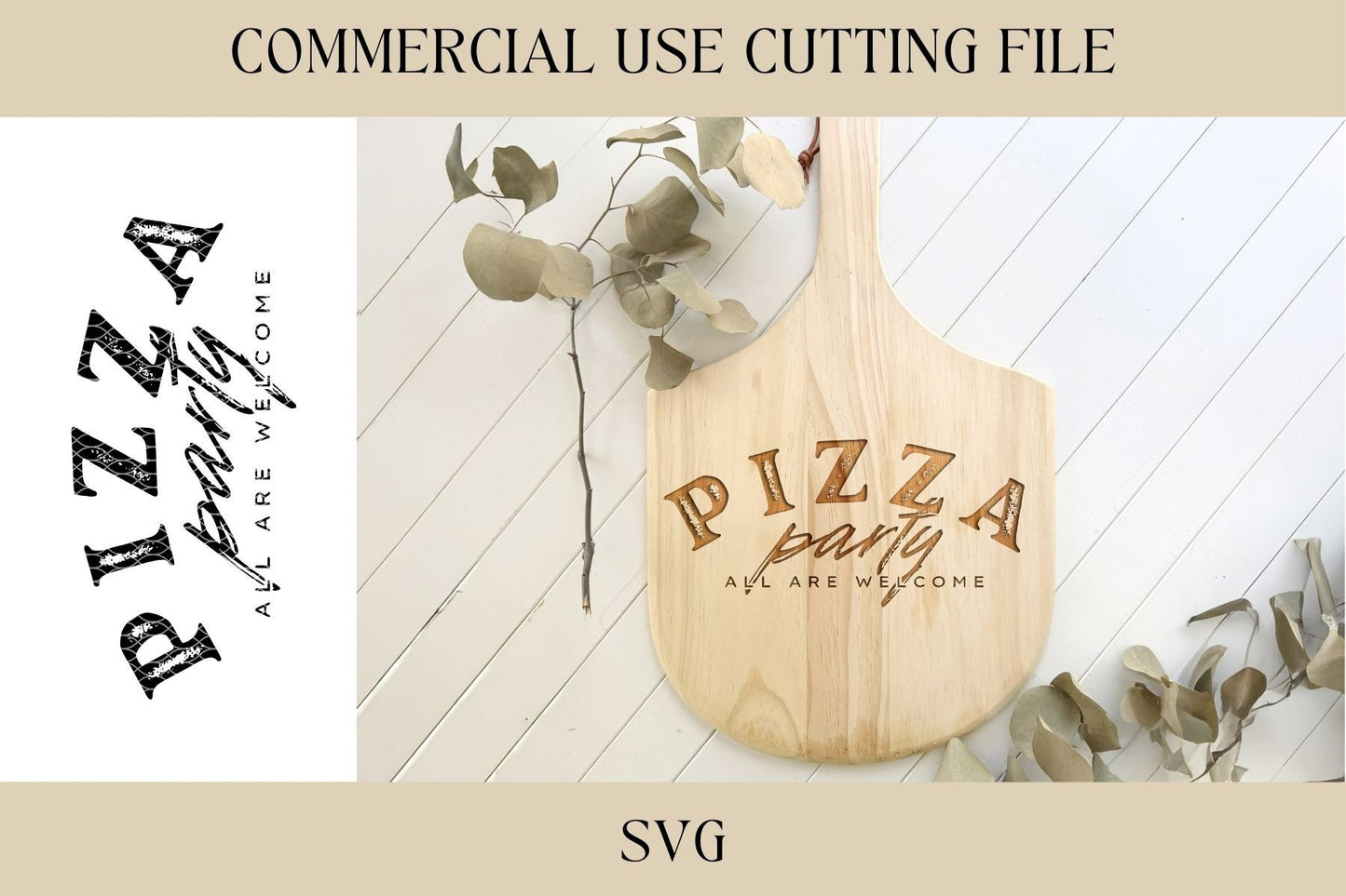 Pizza Party Pizza Peel Designs SVG | Tray SVG | Digital Download | Laser File | New House Gift | Hostess | Charcuterie Board