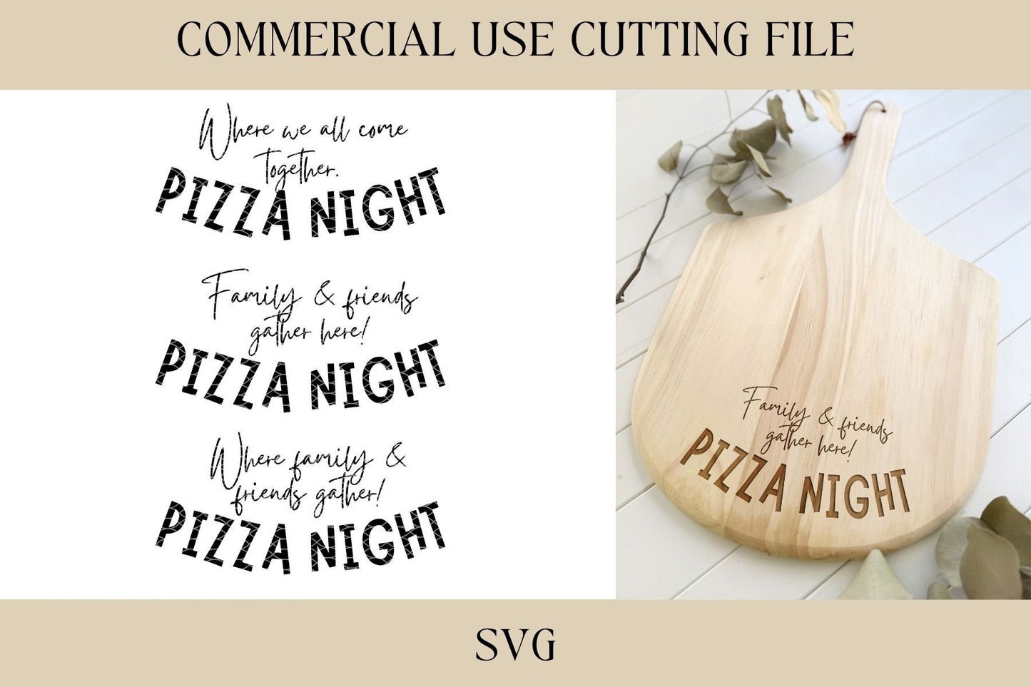 Pizza Night Pizza Peel Designs SVG | Tray SVG | Digital Download | Laser File | New House Gift | Hostess | Charcuterie Board