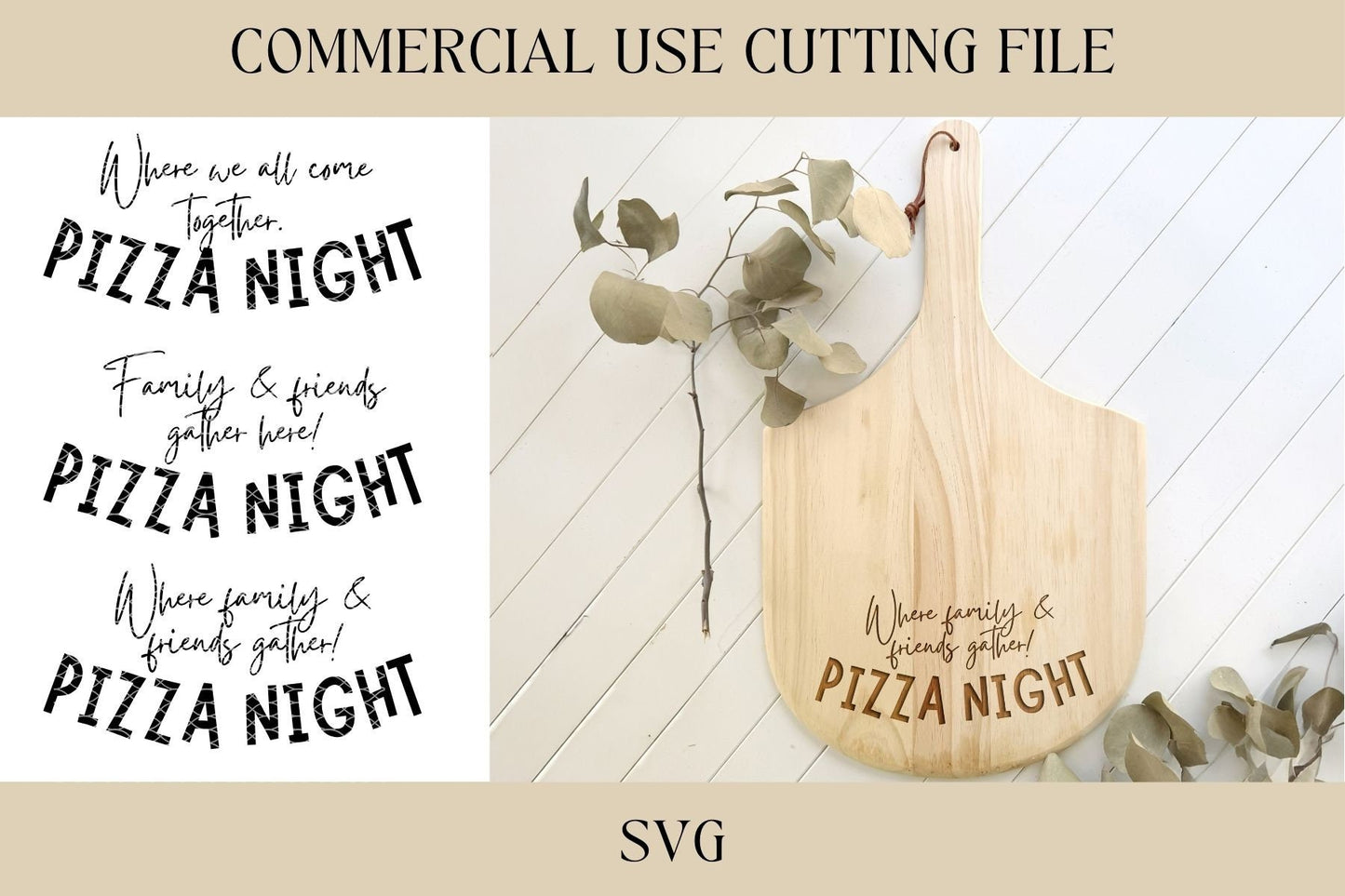 Pizza Night Pizza Peel Designs SVG | Tray SVG | Digital Download | Laser File | New House Gift | Hostess | Charcuterie Board