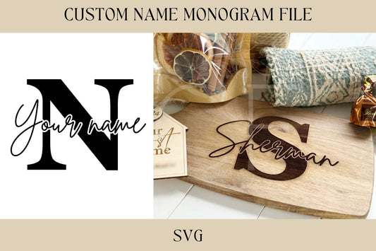 Custom Name Monogram SVG, Glowforge File, Laser File, Laser Ready File, Engraving File