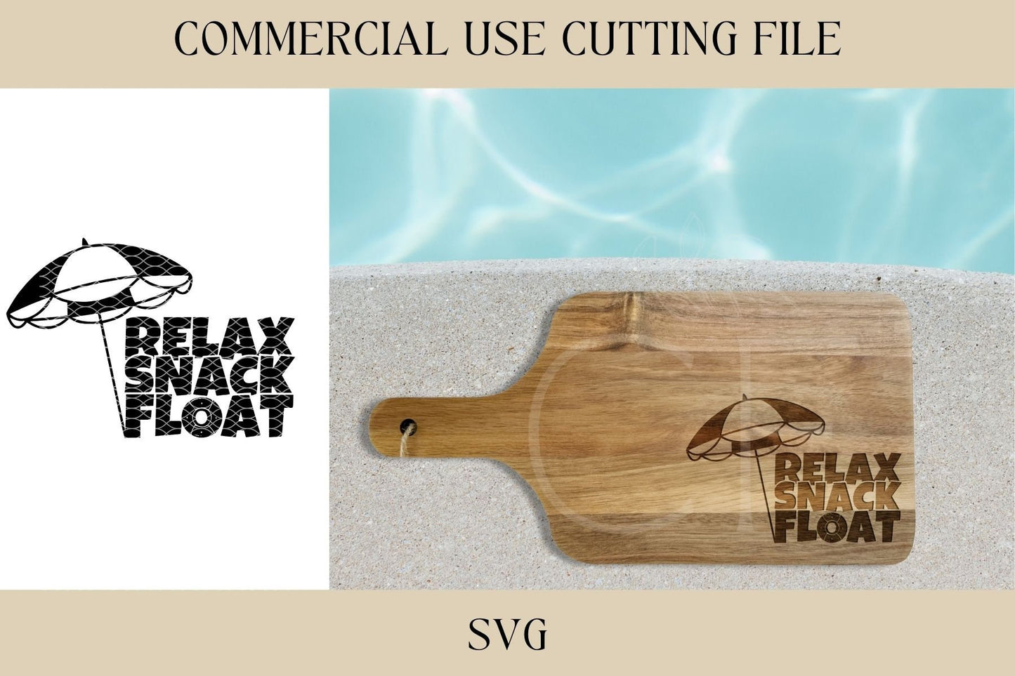 Relax Snack Float Cutting Board Designs SVG | Key Tray SVG | Digital Download | Laser File | Housewarming | Beach Lake Pool House