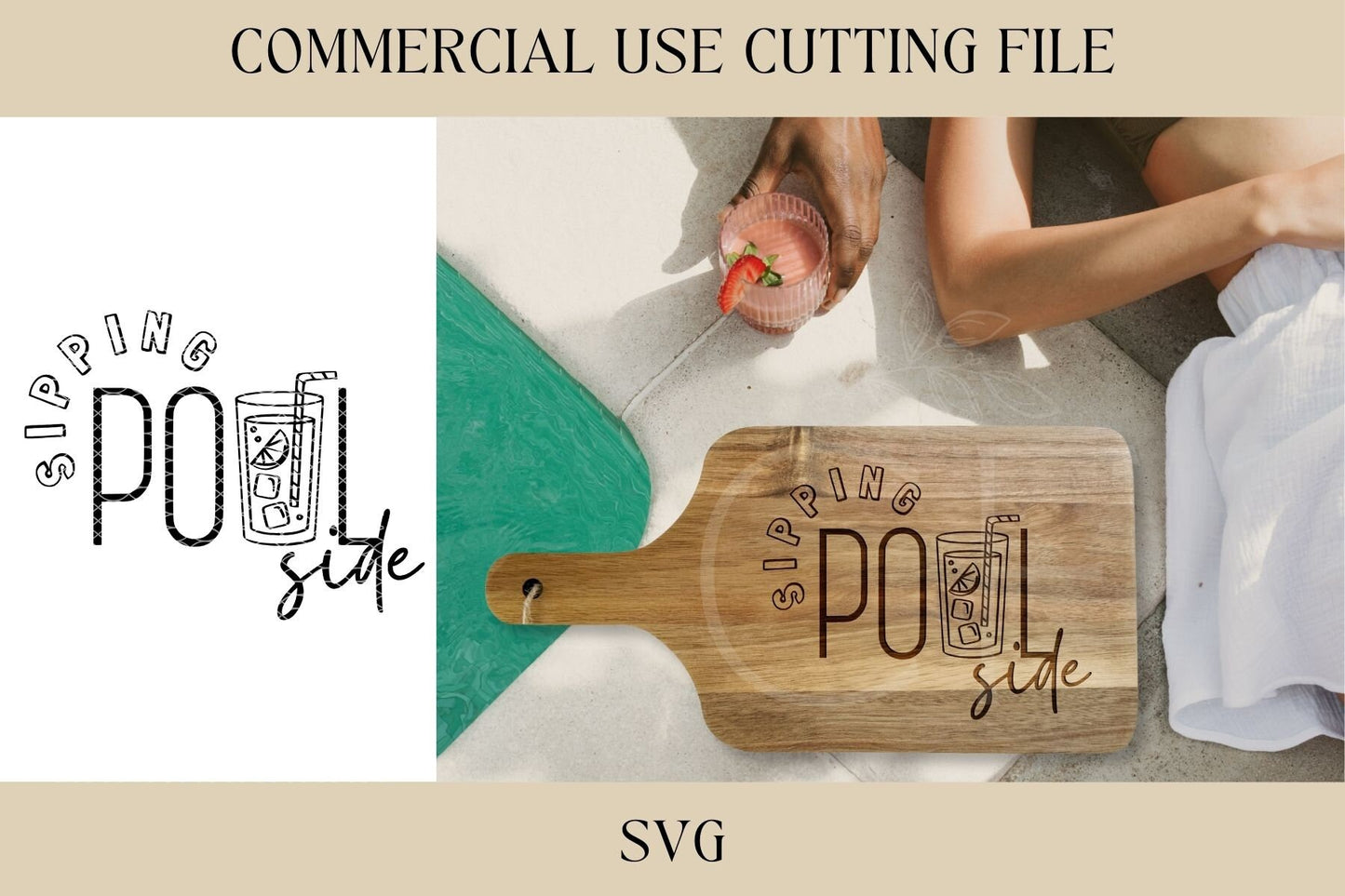 Sipping Pool Side Cutting Board Designs SVG | Key Tray SVG | Digital Download | Laser File | Housewarming | Beach Lake Pool House