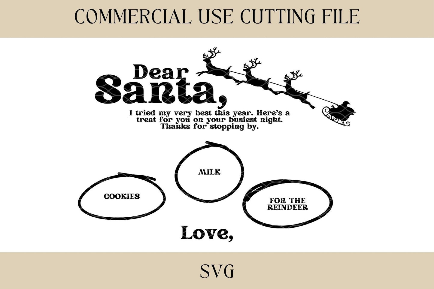 Dear Santa Tray Cutting Board Designs SVG | Tray SVG | Digital Download | Laser File | Christmas Tradition | Milk & Cookie Tray