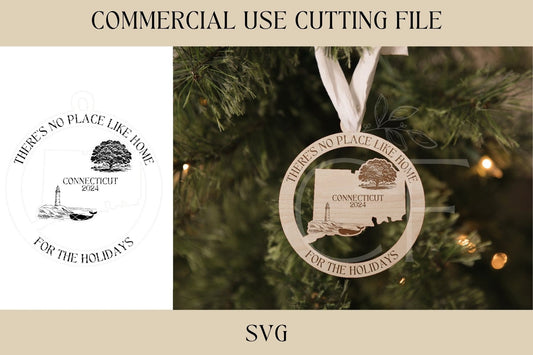 Connecticut State Christmas Ornaments SVG | Souvenir Gift SVG | Digital Download | Laser Ready File | Wood Acrylic Ornament