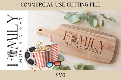 Family Movie Night Board Design SVG | Tray SVG | Digital Download | Laser File | New House Gift | Hostess | Charcuterie Board